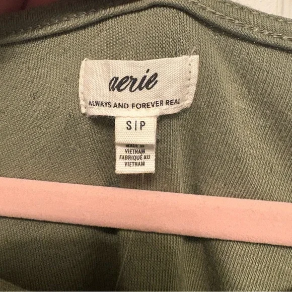 Aerie Endless Summer Cropped Sweatshirt Womens Small Olive Green Long Tie Sleeve - Picture 3 of 16